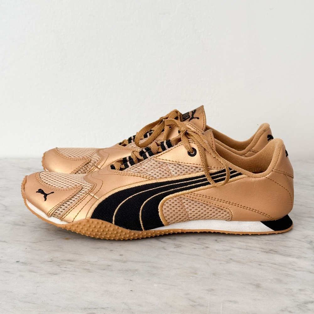 Y2K Cyber Puma Metallic Chrome Gold Low Top Sneakers‎ 8.5 Bronze Black Mesh Slim